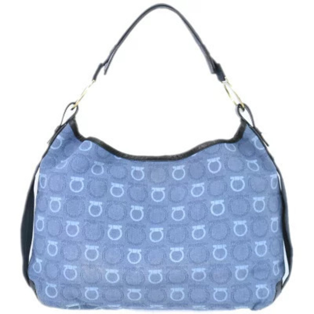 Salvatore Ferragamo Gancini Canvas Shoulder Bag Blue